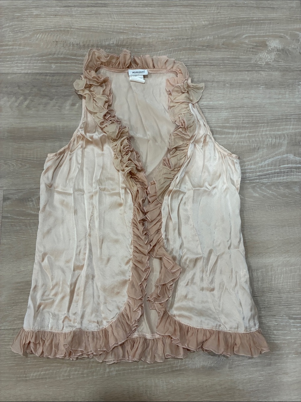 Intimissimi 100% Silk Ruffle Trim Blouse in Blush Pink